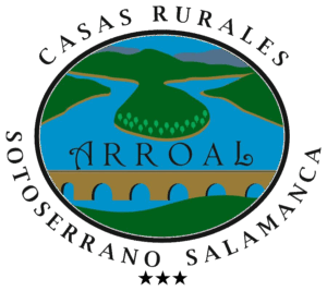 Logo Casa Rural Arroal, Casas Rurales Soto Serrano Salamanca. Emblema con río, montañas y naturaleza verde.