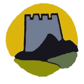 Torre medieval con silueta de montaña verde en fondo amarillo, logo Reserva Biosfera Sierra de Francia