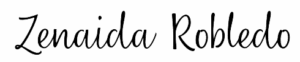 Logo con firma manuscrita de Zenaida Robledo en estilo caligráfico cursivo