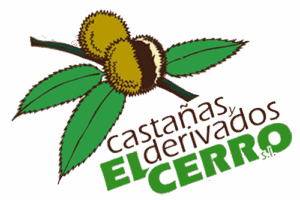 Castañas y derivados El Cerro. Logo con rama de castaño, frutos y hojas verdes de la Sierra de Francia.
