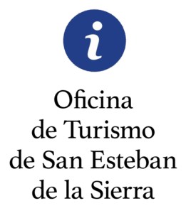 Logo de la Oficina de Turismo de San Esteban de la Sierra con símbolo informativo en azul